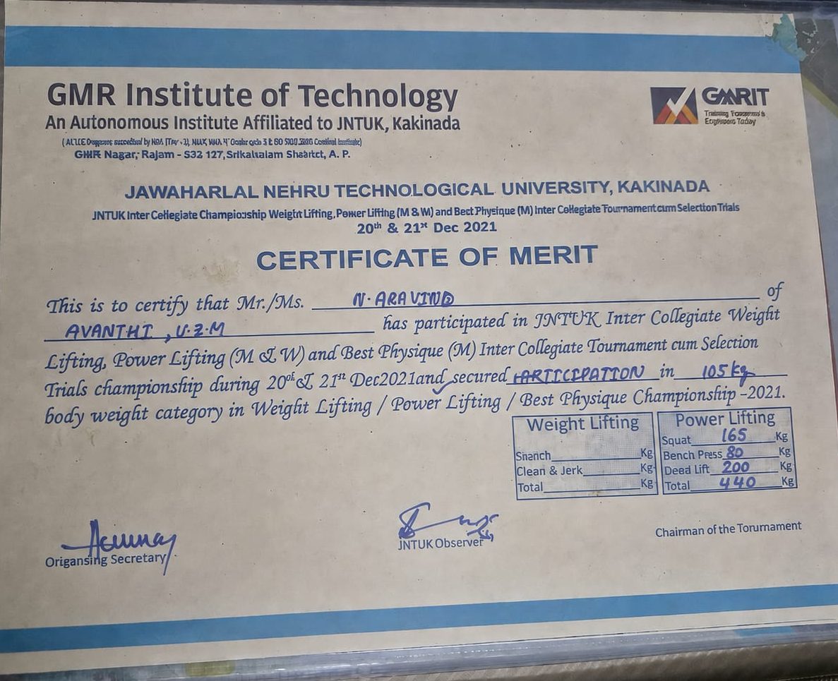 JNTUK power lifting and best physique trials